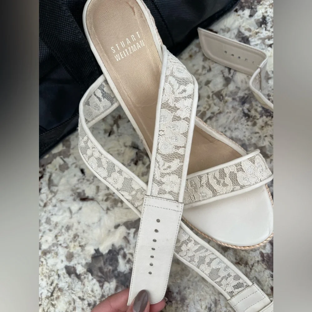 Stuart weitzman ivory lace wedges with gold hardware - Picture 11 of 12